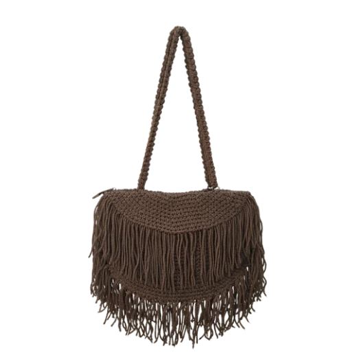 شنطة كروشيه بنية بشرابات